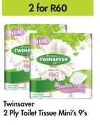 Twinsaver 2 Ply Toilet Tissue Mini's-For 2 x 9's