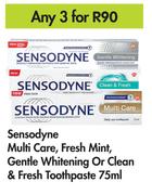 Sensodyne Multi Care, Fresh, Mint, Gentle Whitening Or Clean & Fresh Toothpaste-For Any 3 x 75ml