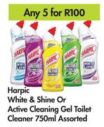 Harpic White & Shine Or Active Cleaning Gel Toilet Cleaner Assorted-For Any 5 x 750ml