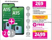 2 x Oppo A15 4G Smartphone-On 1GB Red Top Up Core More Data + On Promo 65
