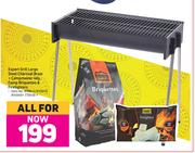 Expert Grill Large Steel Charcoal Braai + Campmaster 4Kg Camp Briquettes & Firelighters-All For