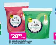 Lil-Lets Essentials Scented Or Unscented Liners-100's Pack Each