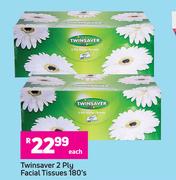 Twinsaver 2 Ply Facial Tissues-180's Pack Each