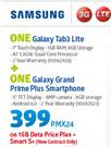Samsung Galaxy Tab3 Lite + Galaxy Grand Prime Plus Smartphone LTE-On 1GB Data Price Plan+Smart S+
