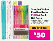 Simple Choice Flexible Ruler Plus 6 Pack Gel Pens-For Both