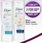 Dove Body Lotion Assorted-For 2 x 400ml 