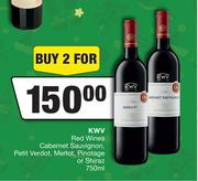 KWV Red Wines Cabernet Sauvignon,Petit Verdot,Merlot,Pinotage Or Shiraz-For 2 x 750ml