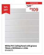 White PVC Ceiling Panel With Groove T6mm x W250mm x L3.9m 81456075