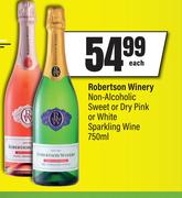 Robertson Winery Non Alcoholic Sweet Or Dry Pink Or White Sparkline Wine-750ml Each
