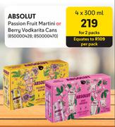 Absolut Passion Fruit Martini Or Berry Vodkarita Cans-For 2 x 4 x 300ml