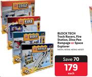 Block Tech Track Racers, Fire Station, Dino Pen Rampage Or Space Explorer-Each