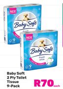 Baby Soft 2 Ply Toilet Tissue 9 Pack