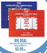 Food Lover's UHT Long Life Low Fat Or Full Cream Milk-6x1L Each