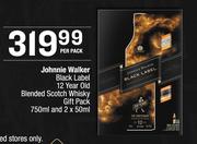 Johnnie Walker Black Label 12 Year Old Blended Scotch Whisky Gift Pack 750ml & 2 x 50ml-Per Pack