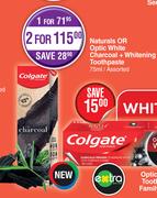 Colgate Naturals Or Optic White Charcoal + Whitening Toothpaste Assorted-For 2 x 75ml
