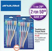 Dentalmate Toothbrush Travel Pack 5 x Toothbrushes + 5 x Toothbrush Head Covers-For 1