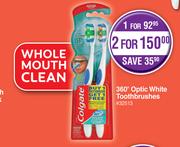 Colgate 360 Degree Optic White Toothbrushes-For 2 