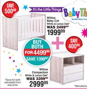 Baby Things Willow Baby Cot White & Lenza Oak Or Compactum White & Lenza Oak-Both For