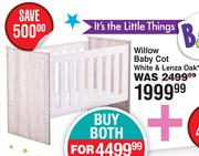 Baby Things Willow Baby Cot White & Lenza Oak