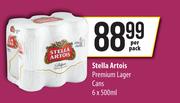 Stella Artois Premium Lager Cans-6 x 500ml Per Pack