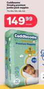 Cuddlesome Xtra Dry Premium Jumbo Pack Nappies-72s, 64s, 52s, 48s, 42s Per Pack
