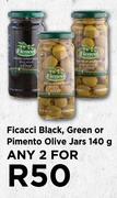 Ficacci Black, Green Or Pimento Olive Jars-For Any 2 x 140g