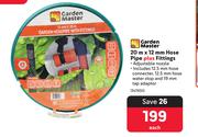 Garden Master 20m x 12mm Hose Pipe Plus Fittings