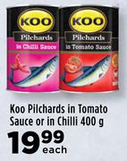 Koo Pilchards In Tomato Sauce Or In Chilli 400g-Each