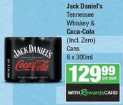 Jack Daniel's Tennessee Whisky & Coca Cola (Incl. Zero) Cans-6 x 300ml Per Pack