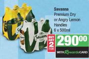 Savanna Premium Dry Or Angry Lemon Handies-For Any 2 x 6 x 500ml
