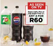 Pepsi Light, Max Or 7Up Sugar Free-For Any 4 x 2Ltr