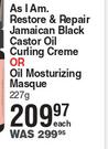 As I Am Restore & Repair Jamaican Black Castor Oil Curling Creme Or Oil Moituizing Masque-227g Each