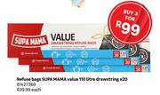Refuse Bags SUPA MAMA Value 110 Ltr Drawstring  x 20 81427369-Each