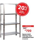 Spaceo Metal Shelving 4 Tiers W90 x D40 X H173cm 81483618  