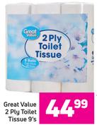 Great Value 2 Ply Toilet Tissue- 9's Pack