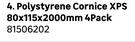 Polystyrene Cornice XPS 80 x 115 x 2000mm 4 Pack 81506202