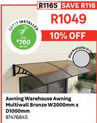 Awning Warehouse Awning Multiwall Bronze W2000mm x D1000mm 81476845