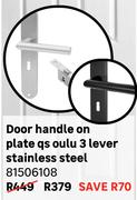 Door Handle On Plate QS Olulu 3 Lever Stainless Steel 81506108