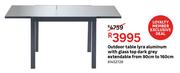 Lyra Outdoor Table Aluminium With Glass Top Dark Grey Extendable From 90cm To 160cm