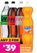 Soft Drinks Zero Sugar Assorted-For 2 x 2L