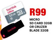 Sandisk Micro SD Card 32GB Or Cruzer Blade 32GB