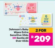 Johnnson's Baby Wipes (Extra Sensitive 336s Or Gentle All Over 432s)-For 2