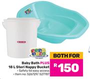 Baby Bath Plus Steri Nanppy Bucket 18Ltr-For Both