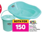 Baby Care Bbay Bath Plus Baby Care Steri Nappy Bucket Mint-Both For