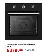 Luxe Electric Oven 70L Black Glass 60cm