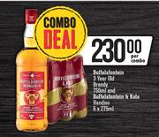 Buffelsfontein 3 Year Old Brandy 750ml And Buffelsfontein & Kola Handies 6x275ml-Per Combo