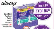 Always Comfort Protect Daily Liners 40 Pack (Scented Or Unscented)-For 1