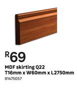 MDF Skirting (Q22) T 16 mm x W 60 mm x L 2750 mm