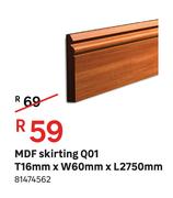 MDF Skirting (Q01) T 16 mm x W 60 mm x L 2750 mm