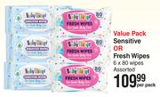 Baby Things Sensitive Or Fresh Wipes Value Pack 6 x 80 Wipes Assorted-Per Pack